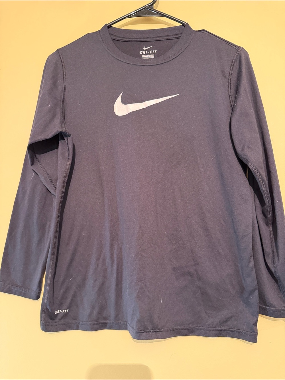 Nike Kids Black Long-Sleeve Dri-FIT Top with White Swoosh